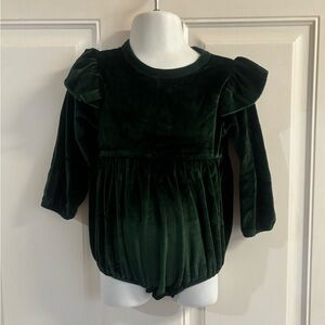 18m Emma Jean Everly Solid Emerald Velvet long sleeve ruffle Bubble.  In EUC!